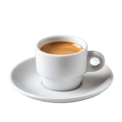Fototapeta premium Small demitasse espresso cup on white saucer, white-on-white background. PNG