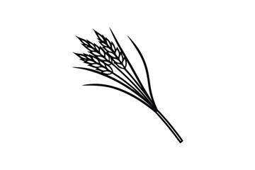 A delicate hand drawn illustration of a wheat stalk with detailed grains and leaves presented in a simple yet elegant black silhouette against a clean white background perfect for agricultural themes