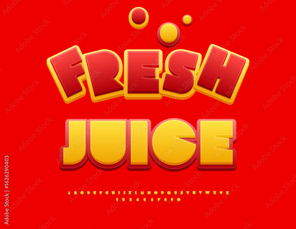 Poster vector advertisement banner fresh juice. bright creative font. abstract style set of alphabet letter