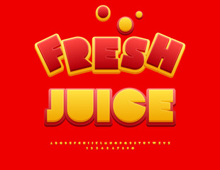 Vector Advertisement banner Fresh Juice. Bright Creative Font. Abstract style set of Alphabet Letters and Numbers