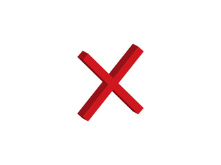Red 3D X Symbol Isolated on White Background