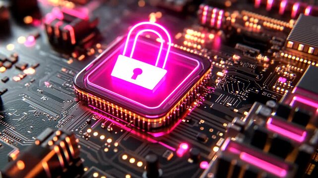 Futuristic Cyber Security Technology Background with Circuit Board and Lock Symbol