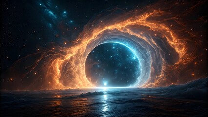 Ethereal Space Portal Over Reflective Water Surface