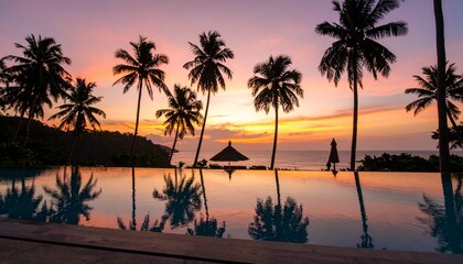Obraz premium Tropical Pool with Palm Reflection