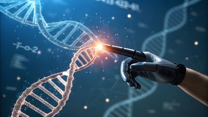 Robotic hand interacting with DNA helix science technology