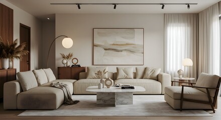 rendy Minimalist Lounge: Neutral and Modern Interior Design Ideas