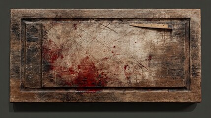 Vintage butcher cutting board with red stains