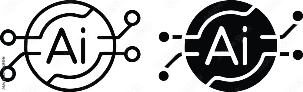 Poster artificial intelligence circuit icon set – ai technology network symbols black and white vector illu