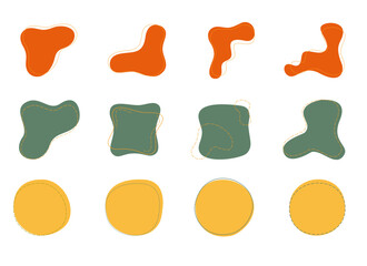 set of abstract wavy shape with dots line in orange, green, and yellow color