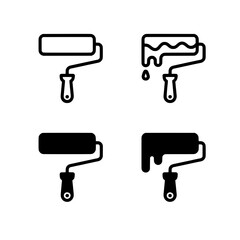 Paint Roller Icon Set – Line and Solid Style Illustrations