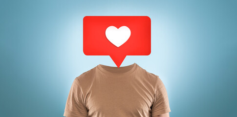 A creative representation shows a person without a head, replaced by a red speech bubble featuring...
