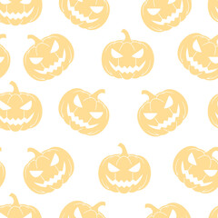 Halloween seamless pattern. Halloween pumpkins on a transparent backgroung. Illustrative design for fabric, textile, paper, wrapping paper