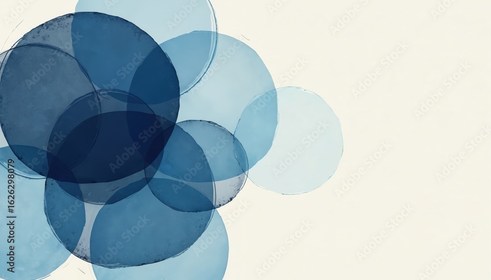 Aufkleber abstract illustration features overlapping translucent blue circles in varying shades creating depth