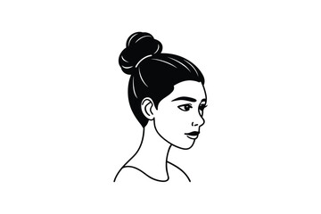 Elegant woman s profile silhouette with hair in a bun hand drawn sketch style on white background