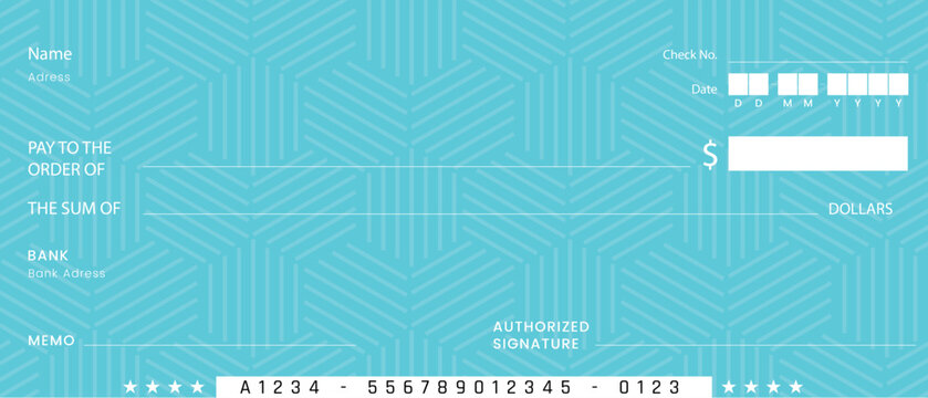 Blank bank cheque. Personal desk check template with empty field to fill