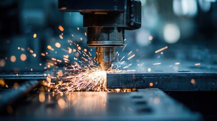 Stunning photo of industrial weld testing process using ultrasonic technology. Sparks fly during metal welding. Automated engineering metalwork. Modern welding process.