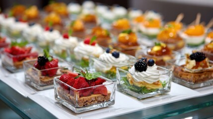 Stunning photo of catering company, office corporate canteen, assortment of dishes and snacks, buffet for a business party, serving dishes at the event.