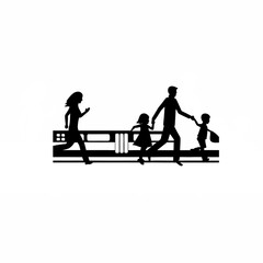 Kids running excitedly at a train station with parents