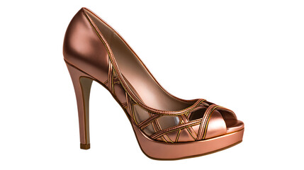 Naklejka premium Elegant rose gold peep toe high heel shoe isolated on transparent background