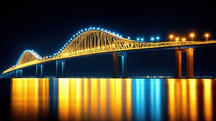 Obraz premium Illuminated bridge over calm water at night