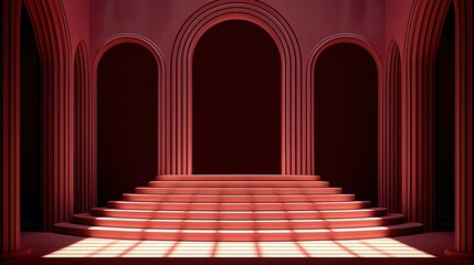 Grand, Red - Toned Architectural Stage Setting
