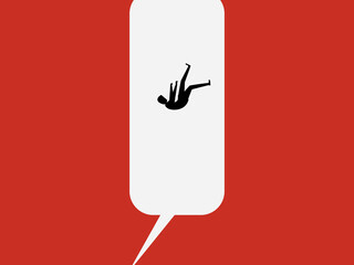 Businessman falls off a cliff, deep speech bubble
