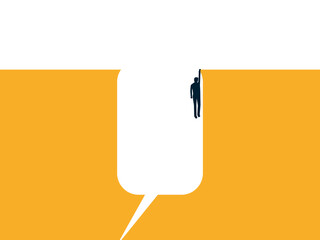 businessman is stuck on a cliff with speech bubble