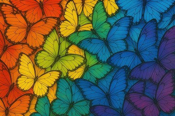Fototapeta premium A Vibrant Rainbow of Butterflies A Kaleidoscope of Color and Nature's Beauty