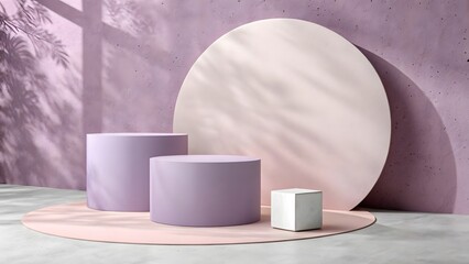 Pastel Cylinders and Cube Pedestals with Shadow Play