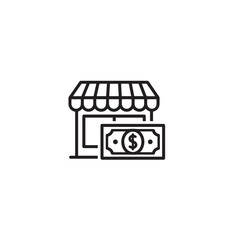 Vector art of icon of a store with a dollar bill, symbolizing commerce and profit