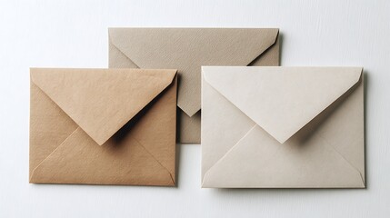 Assorted Paper Envelopes Laid Flat on White Surface, Invitation Stationery Layout