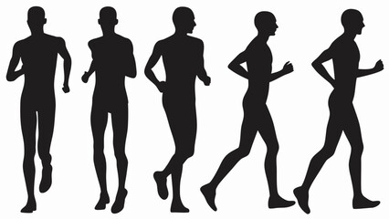 Silhouettes showing different stages of a man running with arms swinging and legs in motion sequence