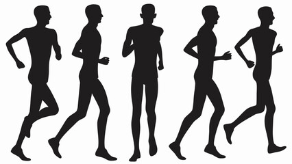 Silhouette illustration showing a group of male figures in various stages of running poses isolated