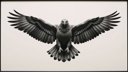 Obraz premium Stunning monochrome tattoo design showcases a majestic eagle in mid-flight with spread wings