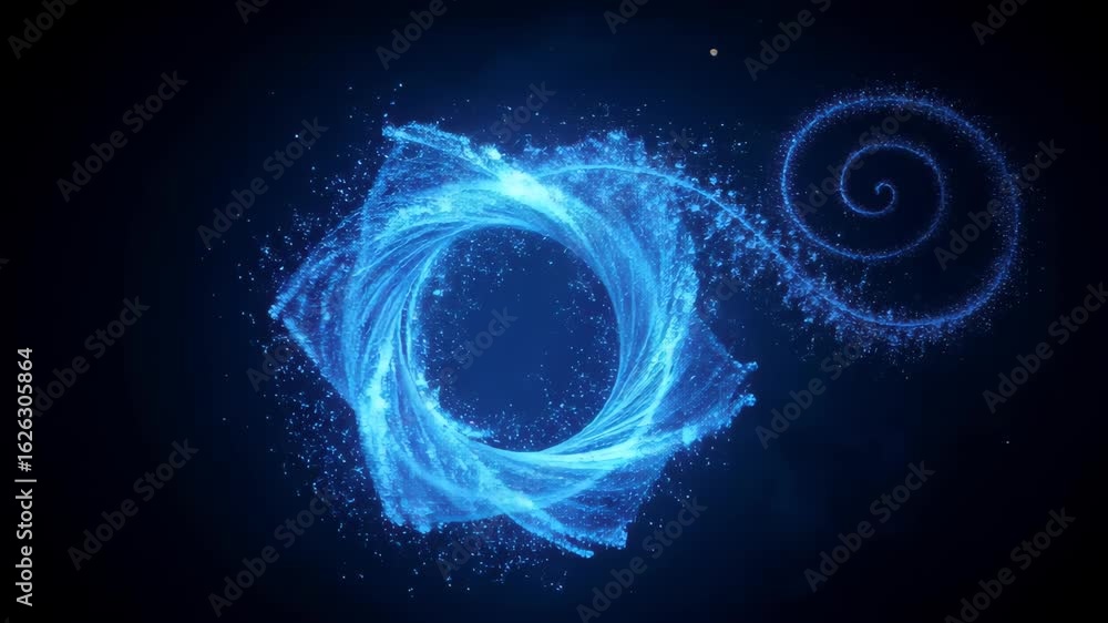 Poster abstract blue particles forming a spiral create a mesmerizing design with luminous abstract blue par