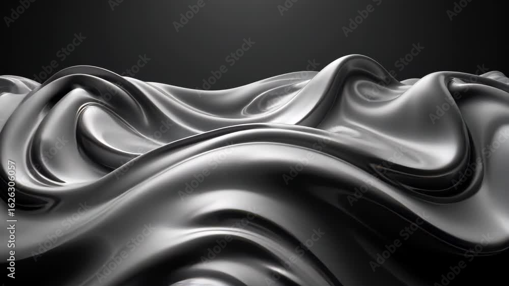 Poster abstract fluid simulation in monochrome shows dynamic waves and smooth gradients, creating a captiva