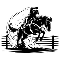 Vector illustration of cowboy rodeo scene isolated on white ready for print