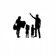 Parents checking map while kids point at scenery