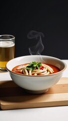 Ok Cook spicy miso ramen with chili oil tofu in a cozy kitchen for a culinary adventure