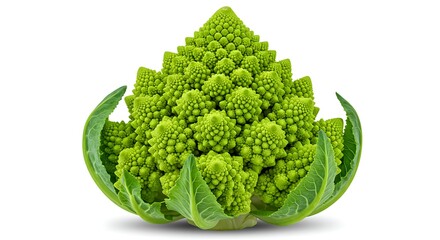 Isolated romanesco broccoli showing its unique fractal pattern on a white background close up view ai generative