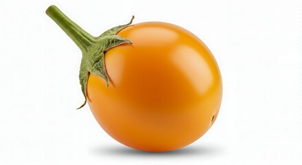 Close up of a single yellow eggplant with green stem against a plain white background studio shot ai generative