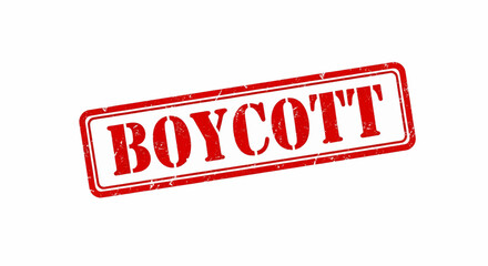 Boycott grunge rubber stamp seal, red ink protest vector illustration on white.