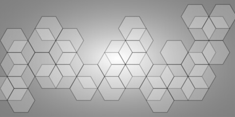 Abstract 3d hexagon grey and white out line technology style honeycomb seamless pattern background. Abstract background with hexagon, modern abstract vector polygonal pattern.