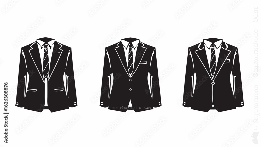 Poster three black and white suits with ties displayed side by side in a minimalist design style image