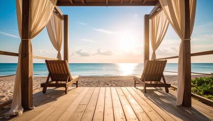 Fototapeta premium Relaxing wooden deck with breathtaking views of nature's beauty scenic