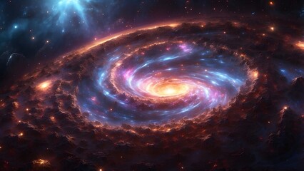 Fototapeta premium A glowing energy vortex in the heart of a dense star cluster.Cinematic theme, HDR, Vibrant