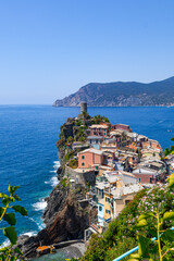 A photo of a view of a small town on a cliff
