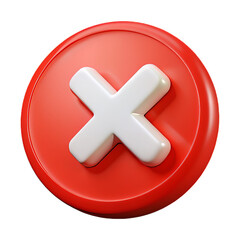 Obraz premium Bold Red 3D Circle with Raised White X Mark and Glossy Plastic Finish