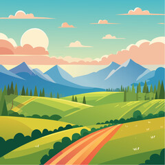 vector texture summer landscape, vibrant colors