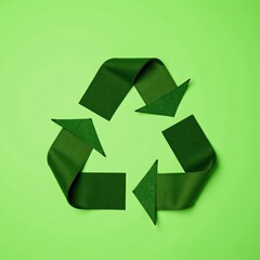 Obraz premium Cool Image of a green recycling symbol made from fabric and plants on a background of lush greenery